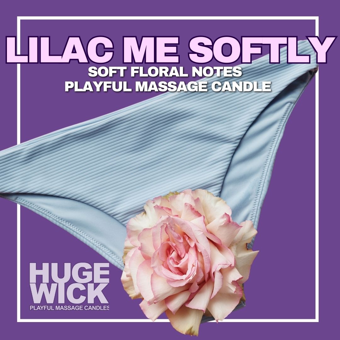 Lilac Me Softly ad: blue lingerie with a pink rose