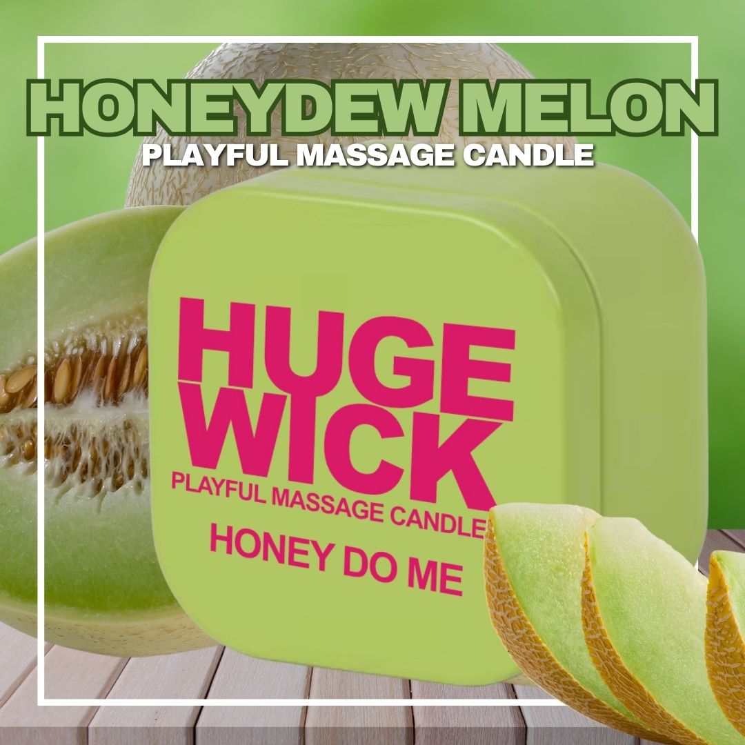 Honey Do Me playful massage candle tin with sliced Honey Do Melon