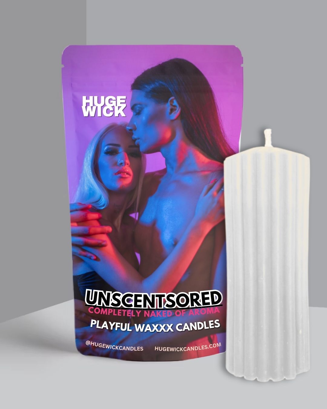 White UnSCENTsored wax play drip candle beside its box