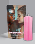Pink Not So Vanilla wax play drip candle beside its box
